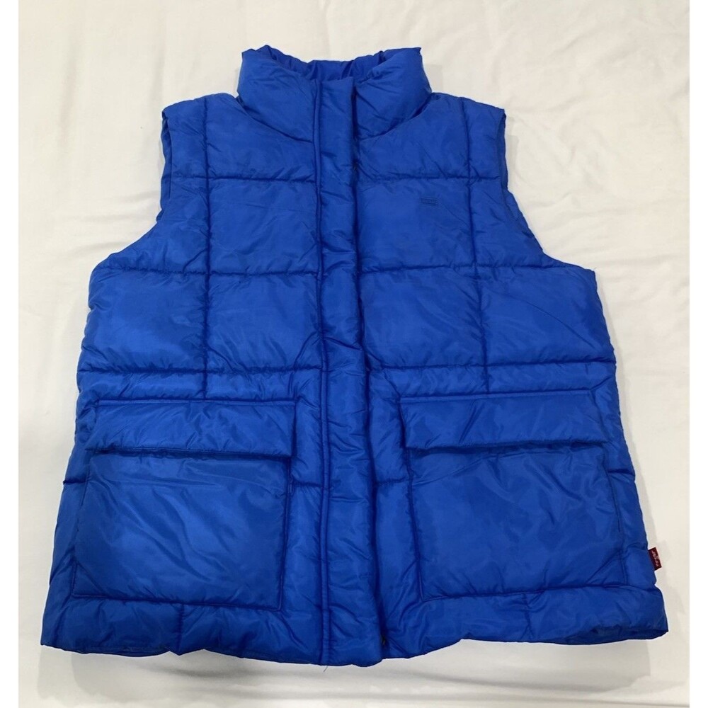 NWOT Levi’s Retro Style Puffer Vest Blue Full Zip Snap Front Medium